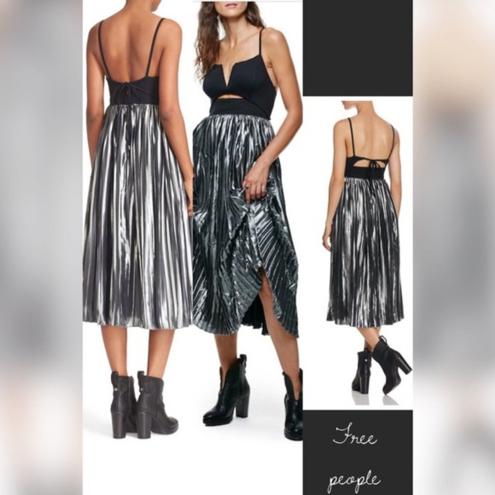 Free People Black and Silver Midi Dress
